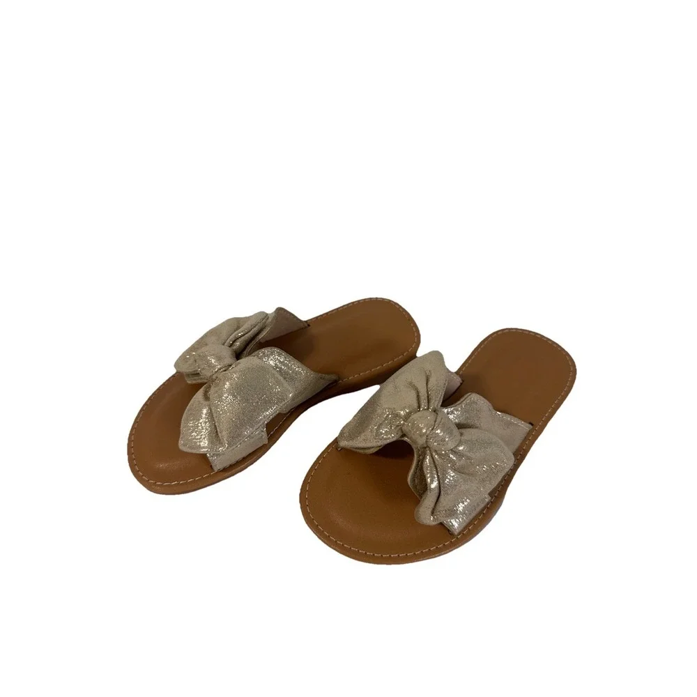 Girls Glitter‎ Butterfly Knot Slip On Flats Sandals Size Kids 9.5 / 26